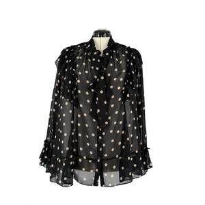 NEW TRELISE COOPER women's sheer polka dot ruffle top in black